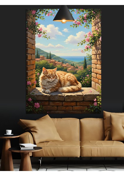 Taş Duvar ve Kedi Dekoratif Kanvas - Mdf Ahşap Tablo fiyatları