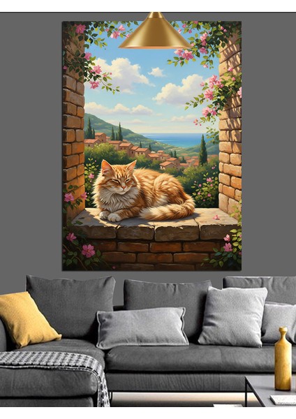 Taş Duvar ve Kedi Dekoratif Kanvas - Mdf Ahşap Tablo modelleri