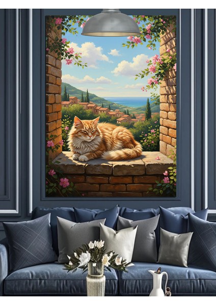 Taş Duvar ve Kedi Dekoratif Kanvas - Mdf Ahşap Tablo fırsatları