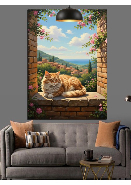 Taş Duvar ve Kedi Dekoratif Kanvas - Mdf Ahşap Tablo indirimleri