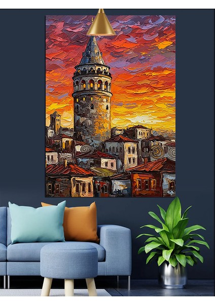 Galata Kulesi Günbatımı Dekoratif Kanvas - Mdf Ahşap Tablo