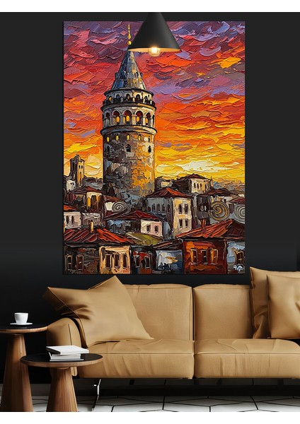 Galata Kulesi Günbatımı Dekoratif Kanvas - Mdf Ahşap Tablo fiyatları