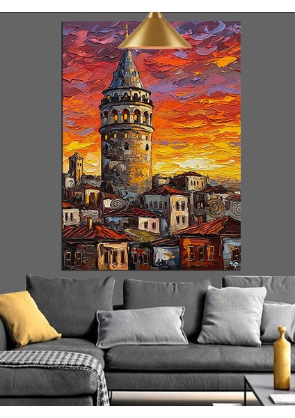 Galata Kulesi Günbatımı Dekoratif Kanvas - Mdf Ahşap Tablo modelleri