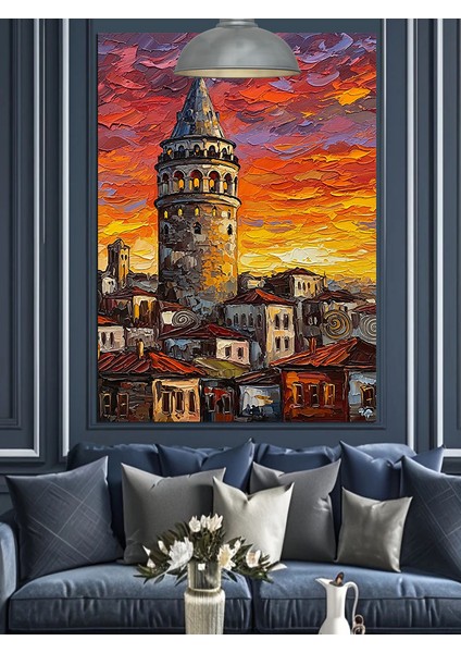 Galata Kulesi Günbatımı Dekoratif Kanvas - Mdf Ahşap Tablo fırsatları