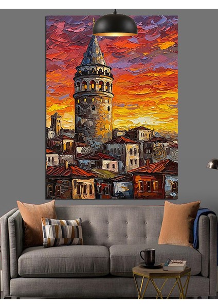Galata Kulesi Günbatımı Dekoratif Kanvas - Mdf Ahşap Tablo indirimleri