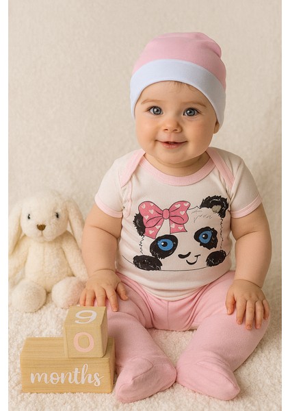 3 Lü Set %100 Pamuk 3-6 / 6-9 / 9-12 Ay Kız Pembe Pandalı Zıbınlı Takım fiyatları