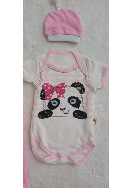 3 Lü Set %100 Pamuk 3-6 / 6-9 / 9-12 Ay Kız Pembe Pandalı Zıbınlı Takım modelleri