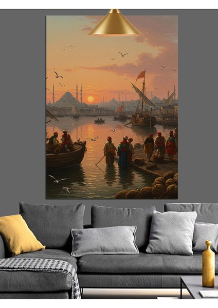 Istanbul Liman Günbatım Dekoratif Kanvas - Mdf Ahşap Tablo indirimleri