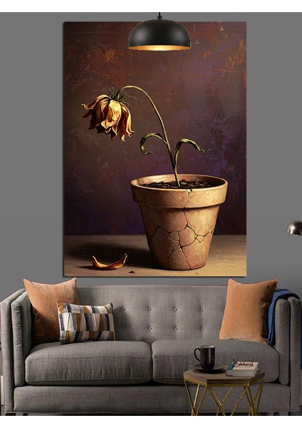 Saksıda Solmuş Çiçek Dekoratif Kanvas - Mdf Ahşap Tablo