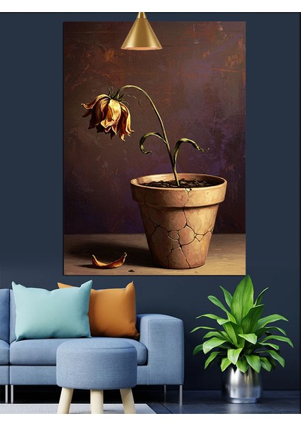 Saksıda Solmuş Çiçek Dekoratif Kanvas - Mdf Ahşap Tablo fiyatları