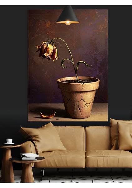 Saksıda Solmuş Çiçek Dekoratif Kanvas - Mdf Ahşap Tablo modelleri