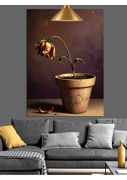 Saksıda Solmuş Çiçek Dekoratif Kanvas - Mdf Ahşap Tablo fırsatları