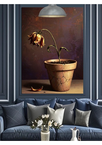 Saksıda Solmuş Çiçek Dekoratif Kanvas - Mdf Ahşap Tablo indirimleri