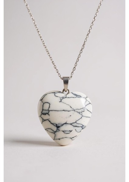 925 Ayar Gümüş Zincirli Havlit Kalp Kadın Kolye (Doğal Taş)