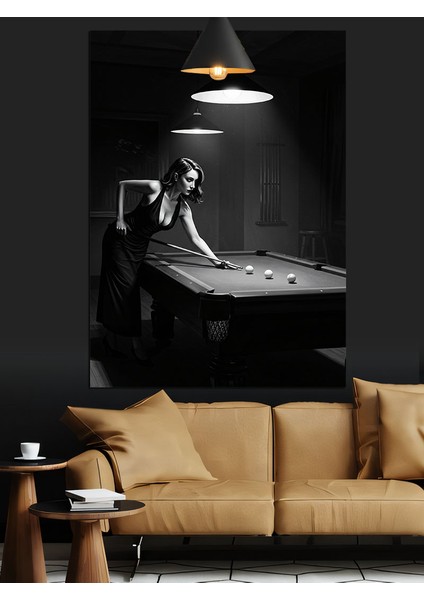 Bilardo Masası Kadın Dekoratif Kanvas - Mdf Ahşap Tablo fırsatları