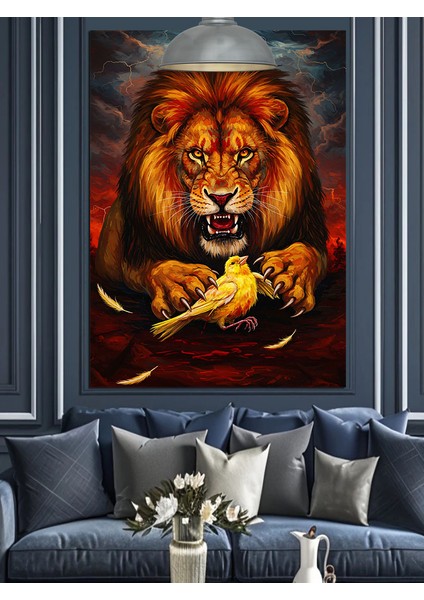 Aslan ve Kanarya Dekoratif Kanvas - Mdf Ahşap Tablo