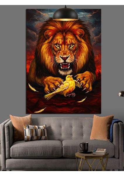 Aslan ve Kanarya Dekoratif Kanvas - Mdf Ahşap Tablo fiyatları