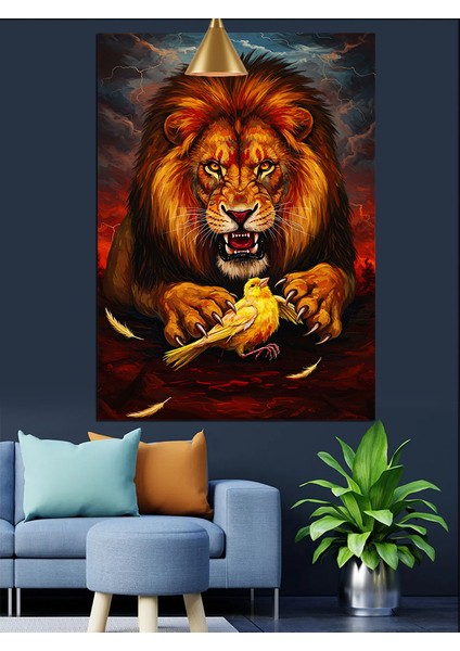 Aslan ve Kanarya Dekoratif Kanvas - Mdf Ahşap Tablo modelleri