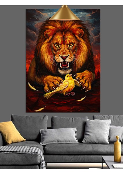 Aslan ve Kanarya Dekoratif Kanvas - Mdf Ahşap Tablo indirimleri