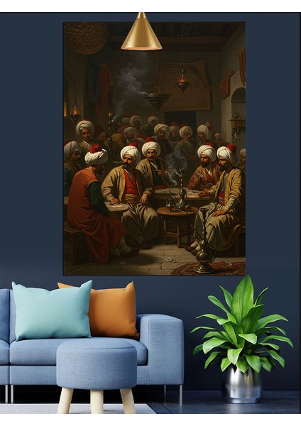 Nargile Sohbet Adamlar Dekoratif Kanvas - Mdf Ahşap Tablo