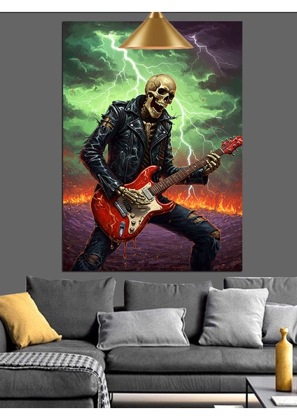 Elektrikli Gitar Iskelet Dekoratif Kanvas - Mdf Ahşap Tablo