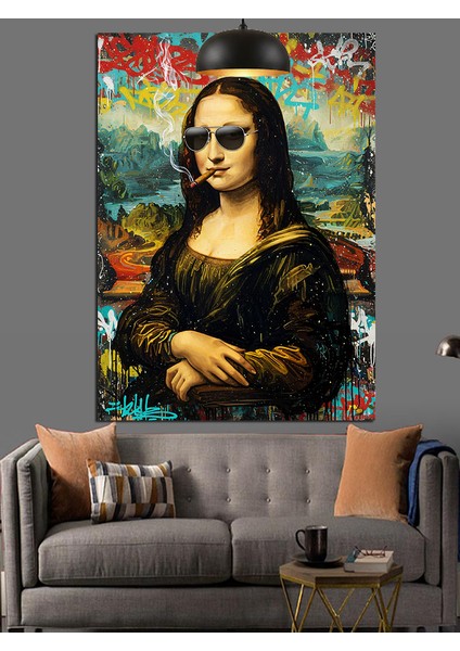 Güneş Gözlüklü Mona Lisa Dekoratif Kanvas - Mdf Ahşap Tablo