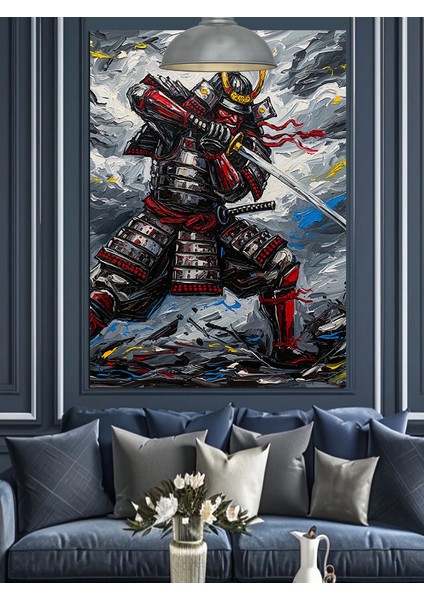 Kırmızı Zırhlı Samuray Dekoratif Kanvas - Mdf Ahşap Tablo