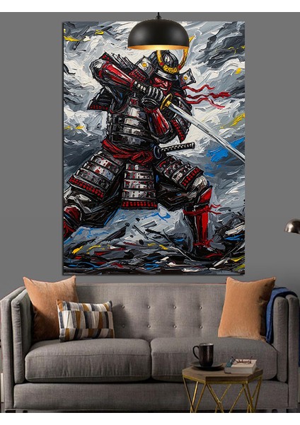 Kırmızı Zırhlı Samuray Dekoratif Kanvas - Mdf Ahşap Tablo fiyatları