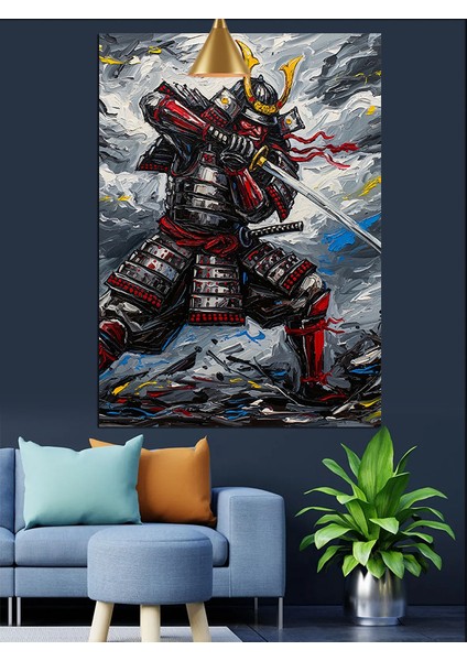 Kırmızı Zırhlı Samuray Dekoratif Kanvas - Mdf Ahşap Tablo modelleri