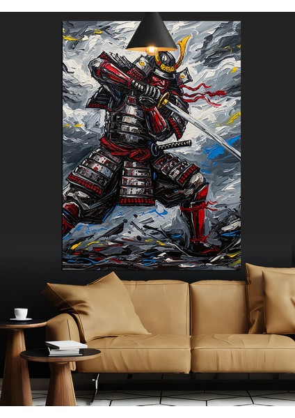 Kırmızı Zırhlı Samuray Dekoratif Kanvas - Mdf Ahşap Tablo fırsatları