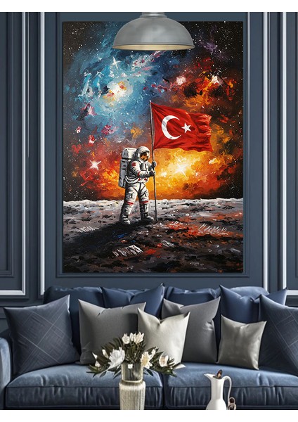 Bayraklı Uzay Astronot Dekoratif Kanvas - Mdf Ahşap Tablo fiyatları