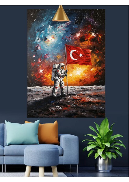 Bayraklı Uzay Astronot Dekoratif Kanvas - Mdf Ahşap Tablo fırsatları