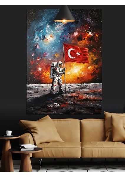 Bayraklı Uzay Astronot Dekoratif Kanvas - Mdf Ahşap Tablo indirimleri