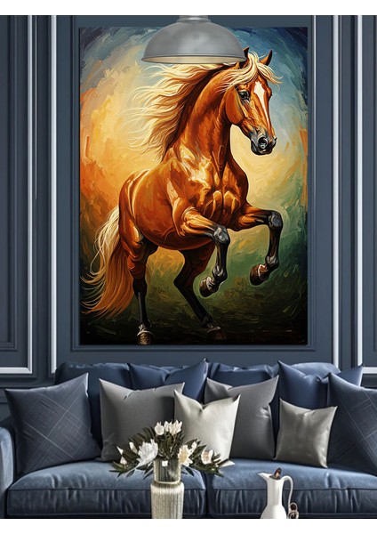 Sarı Koşan At Dekoratif Kanvas - Mdf Ahşap Tablo