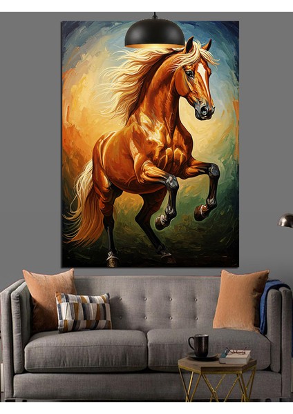 Sarı Koşan At Dekoratif Kanvas - Mdf Ahşap Tablo fiyatları