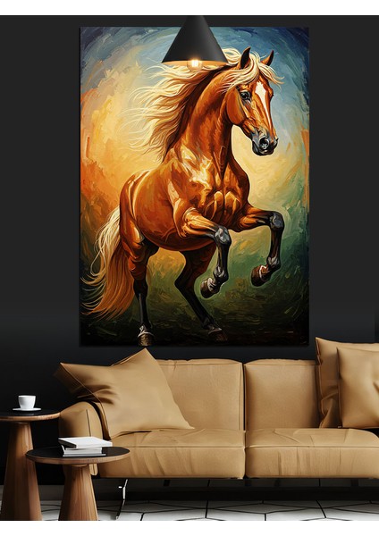 Sarı Koşan At Dekoratif Kanvas - Mdf Ahşap Tablo fırsatları