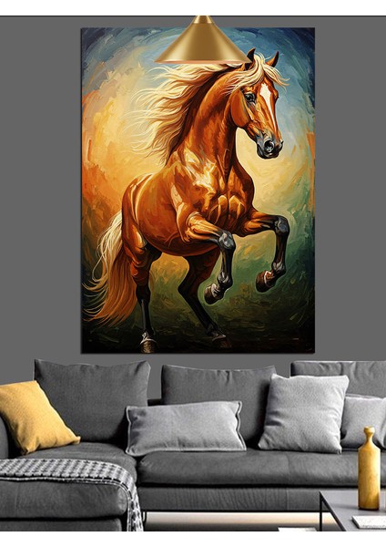 Sarı Koşan At Dekoratif Kanvas - Mdf Ahşap Tablo indirimleri
