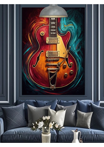 Kırmızı Gitar Alev Dekoratif Kanvas - Mdf Ahşap Tablo fiyatları