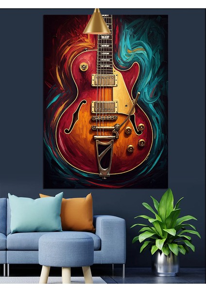 Kırmızı Gitar Alev Dekoratif Kanvas - Mdf Ahşap Tablo fırsatları