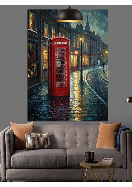 Kırmızı Telefon Kulübesi Dekoratif Kanvas - Mdf Ahşap Tablo