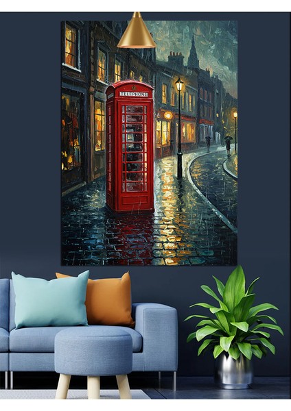 Kırmızı Telefon Kulübesi Dekoratif Kanvas - Mdf Ahşap Tablo fiyatları