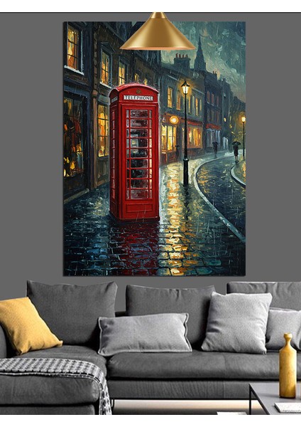 Kırmızı Telefon Kulübesi Dekoratif Kanvas - Mdf Ahşap Tablo fırsatları