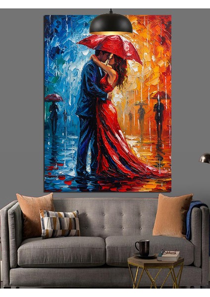 Şemsiyeli Çift Yağmur Dekoratif Kanvas - Mdf Ahşap Tablo