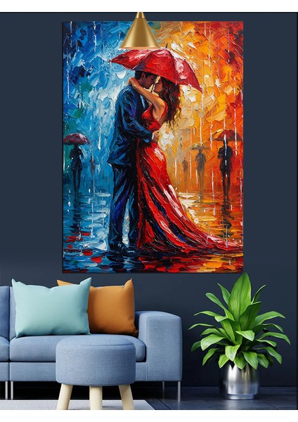 Şemsiyeli Çift Yağmur Dekoratif Kanvas - Mdf Ahşap Tablo fiyatları