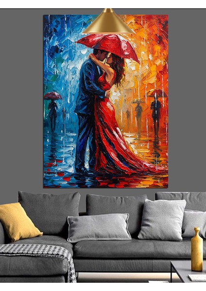 Şemsiyeli Çift Yağmur Dekoratif Kanvas - Mdf Ahşap Tablo fırsatları