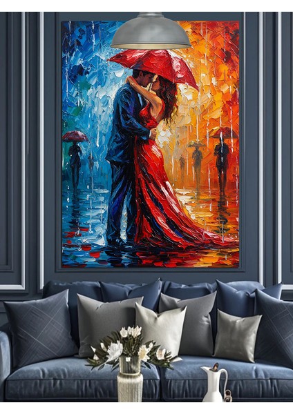 Şemsiyeli Çift Yağmur Dekoratif Kanvas - Mdf Ahşap Tablo indirimleri
