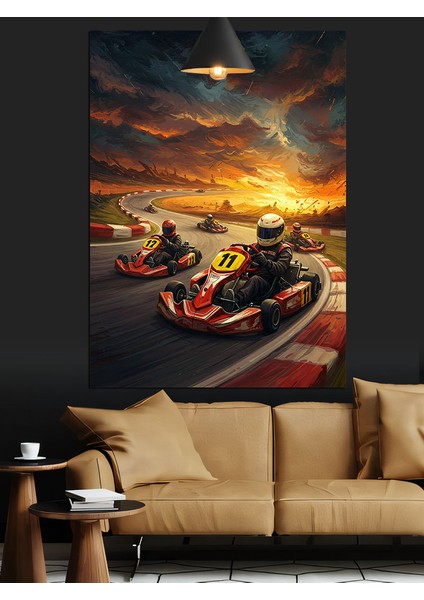 Go Kart Yarışı Dekoratif Kanvas - Mdf Ahşap Tablo