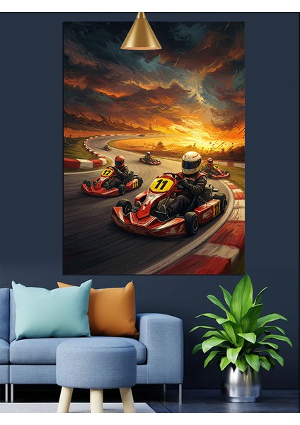 Go Kart Yarışı Dekoratif Kanvas - Mdf Ahşap Tablo indirimleri