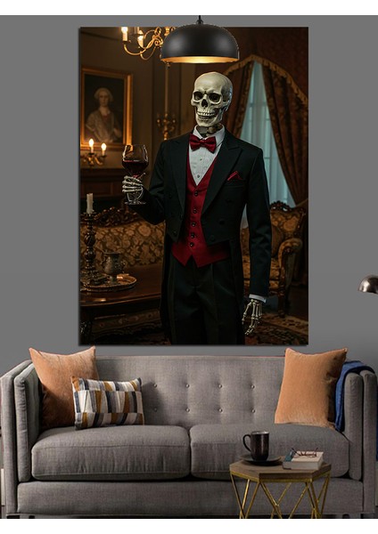 Takım Elbiseli Iskelet Dekoratif Kanvas - Mdf Ahşap Tablo