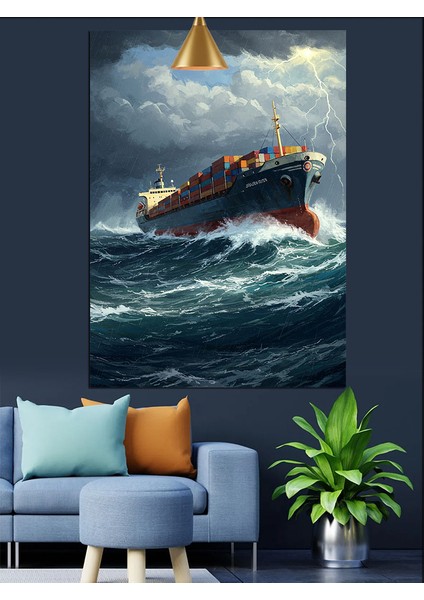 Fırtınada Yük Gemisi Dekoratif Kanvas - Mdf Ahşap Tablo